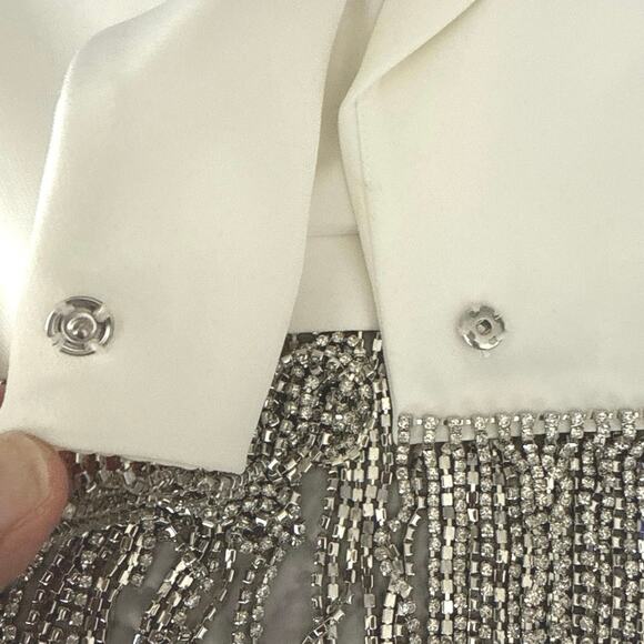 Gianni Bini Anya Rhinestone Fringe Jacket Skort Set 12 White Festival Concert - Picture 9 of 16